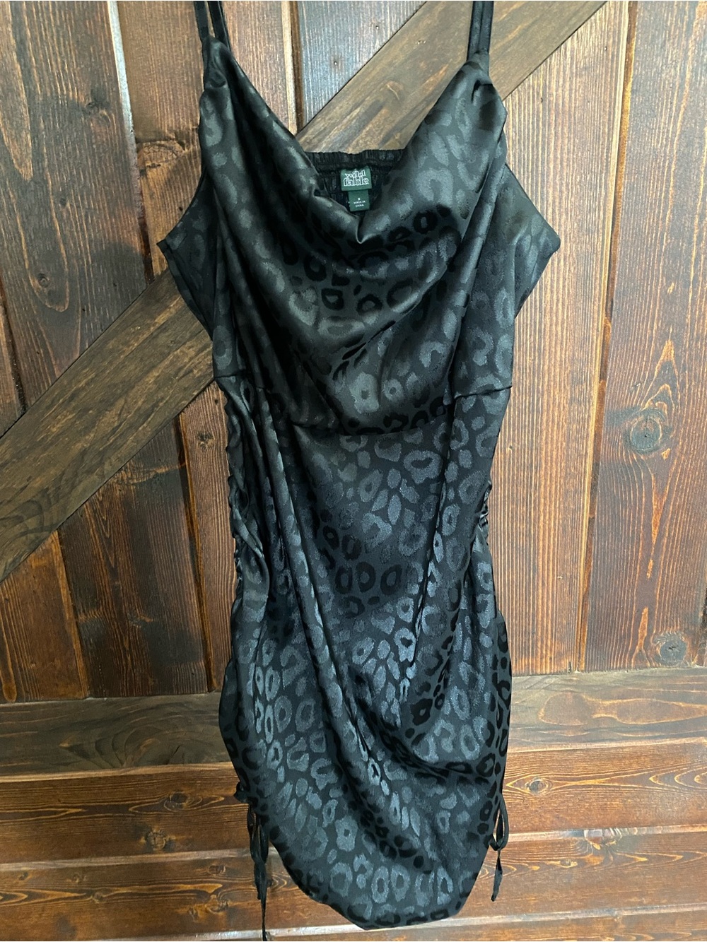 Wild Fable Black Leopard-Print Satin Cowl Midi Dress